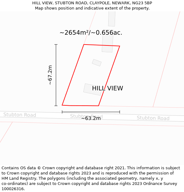 HILL VIEW, STUBTON ROAD, CLAYPOLE, NEWARK, NG23 5BP: Plot and title map