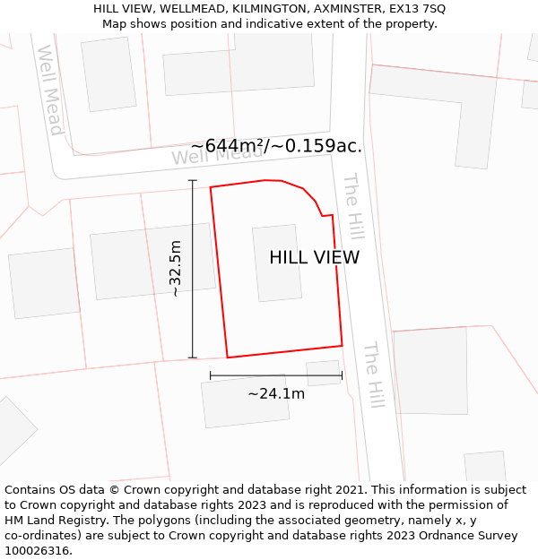 HILL VIEW, WELLMEAD, KILMINGTON, AXMINSTER, EX13 7SQ: Plot and title map