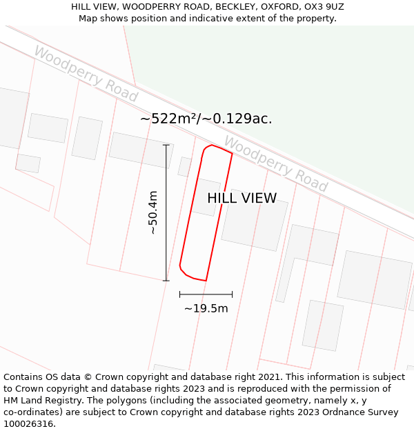 HILL VIEW, WOODPERRY ROAD, BECKLEY, OXFORD, OX3 9UZ: Plot and title map