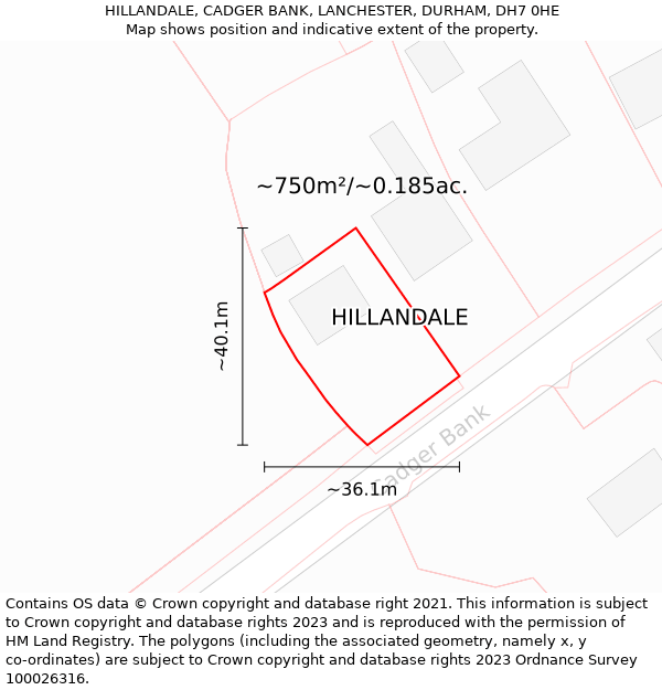 HILLANDALE, CADGER BANK, LANCHESTER, DURHAM, DH7 0HE: Plot and title map