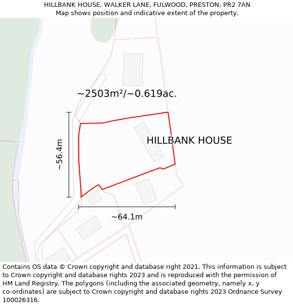 HILLBANK HOUSE, WALKER LANE, FULWOOD, PRESTON, PR2 7AN: Plot and title map