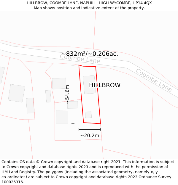 HILLBROW, COOMBE LANE, NAPHILL, HIGH WYCOMBE, HP14 4QX: Plot and title map