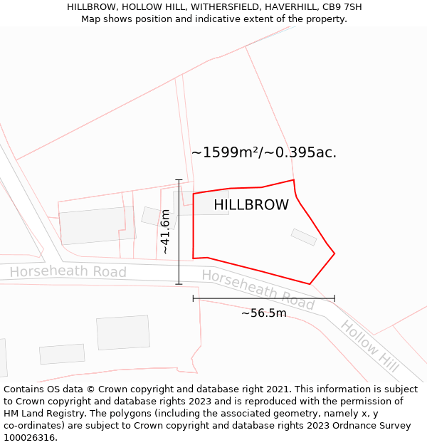 HILLBROW, HOLLOW HILL, WITHERSFIELD, HAVERHILL, CB9 7SH: Plot and title map