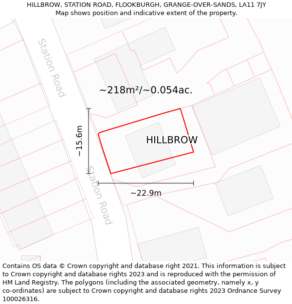 HILLBROW, STATION ROAD, FLOOKBURGH, GRANGE-OVER-SANDS, LA11 7JY: Plot and title map