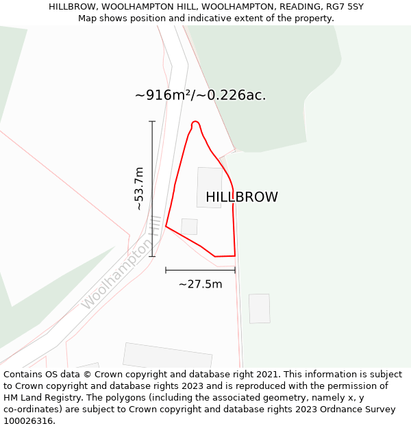 HILLBROW, WOOLHAMPTON HILL, WOOLHAMPTON, READING, RG7 5SY: Plot and title map