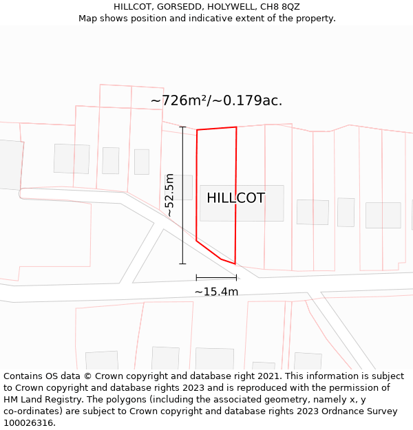 HILLCOT, GORSEDD, HOLYWELL, CH8 8QZ: Plot and title map