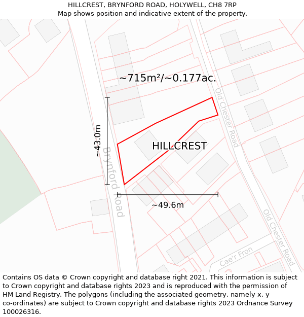 HILLCREST, BRYNFORD ROAD, HOLYWELL, CH8 7RP: Plot and title map