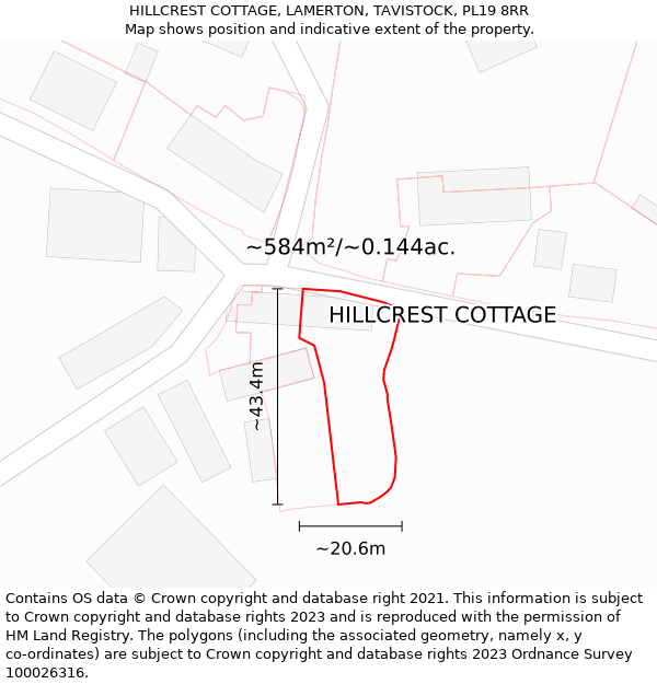 HILLCREST COTTAGE, LAMERTON, TAVISTOCK, PL19 8RR: Plot and title map