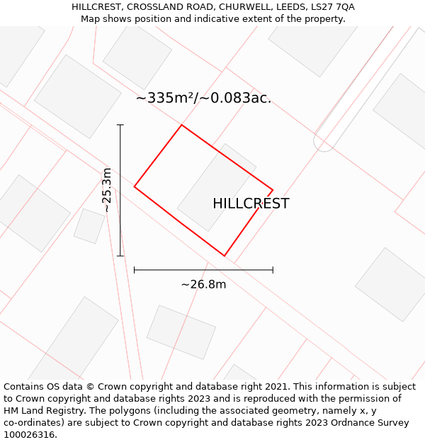 HILLCREST, CROSSLAND ROAD, CHURWELL, LEEDS, LS27 7QA: Plot and title map