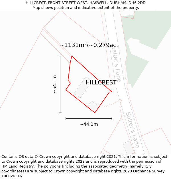 HILLCREST, FRONT STREET WEST, HASWELL, DURHAM, DH6 2DD: Plot and title map