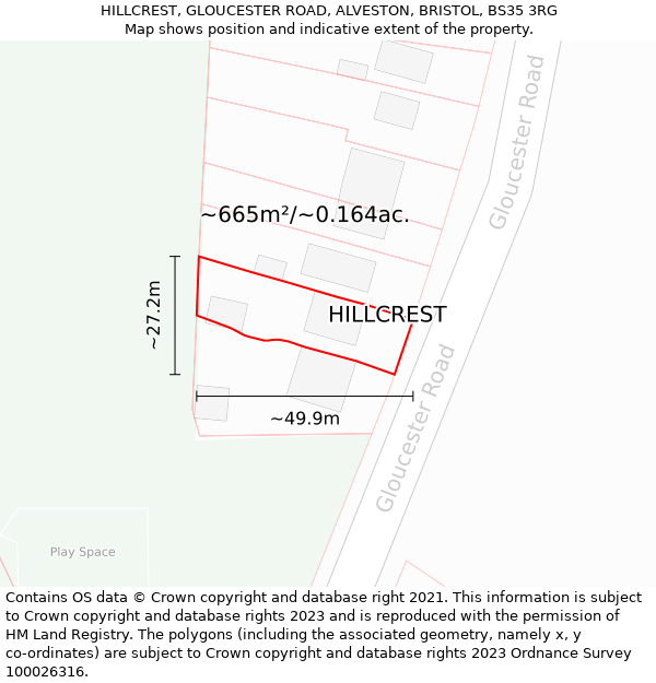 HILLCREST, GLOUCESTER ROAD, ALVESTON, BRISTOL, BS35 3RG: Plot and title map
