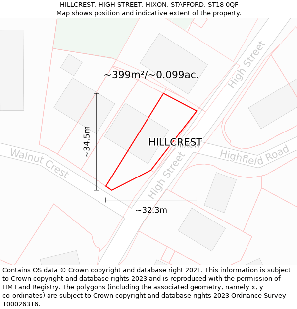 HILLCREST, HIGH STREET, HIXON, STAFFORD, ST18 0QF: Plot and title map