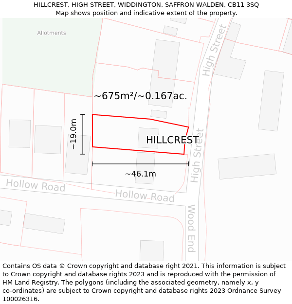 HILLCREST, HIGH STREET, WIDDINGTON, SAFFRON WALDEN, CB11 3SQ: Plot and title map