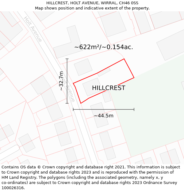 HILLCREST, HOLT AVENUE, WIRRAL, CH46 0SS: Plot and title map