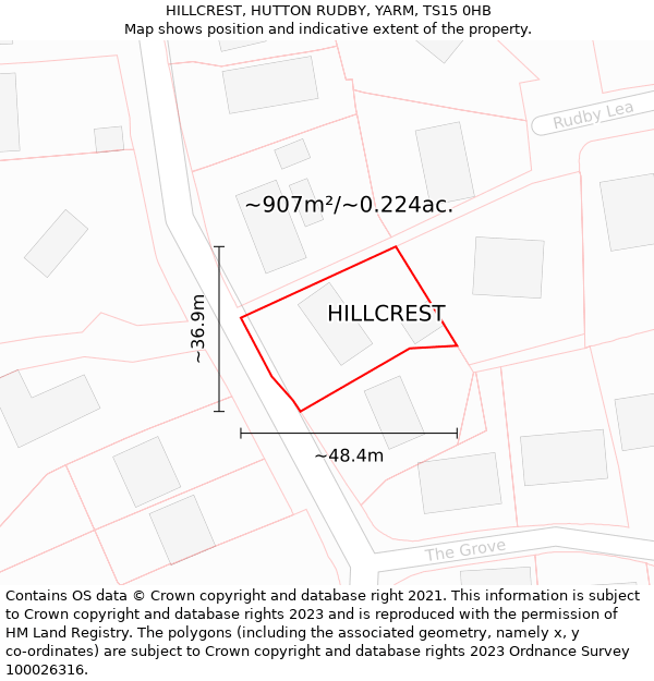 HILLCREST, HUTTON RUDBY, YARM, TS15 0HB: Plot and title map