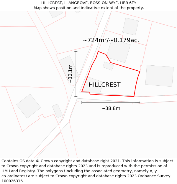 HILLCREST, LLANGROVE, ROSS-ON-WYE, HR9 6EY: Plot and title map