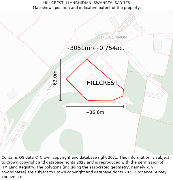 HILLCREST, LLANRHIDIAN, SWANSEA, SA3 1ES: Plot and title map