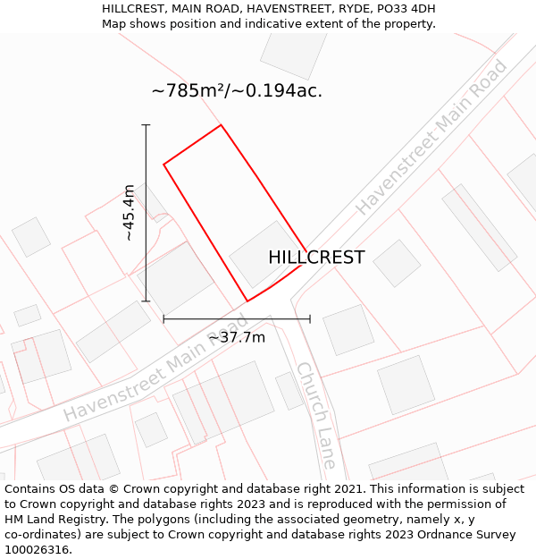 HILLCREST, MAIN ROAD, HAVENSTREET, RYDE, PO33 4DH: Plot and title map
