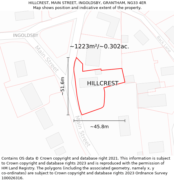 HILLCREST, MAIN STREET, INGOLDSBY, GRANTHAM, NG33 4ER: Plot and title map