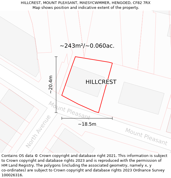 HILLCREST, MOUNT PLEASANT, MAESYCWMMER, HENGOED, CF82 7RX: Plot and title map