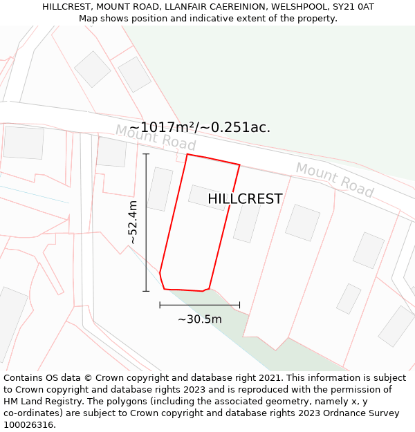 HILLCREST, MOUNT ROAD, LLANFAIR CAEREINION, WELSHPOOL, SY21 0AT: Plot and title map