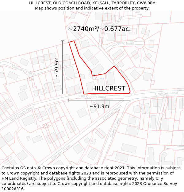 HILLCREST, OLD COACH ROAD, KELSALL, TARPORLEY, CW6 0RA: Plot and title map