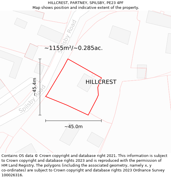HILLCREST, PARTNEY, SPILSBY, PE23 4PF: Plot and title map