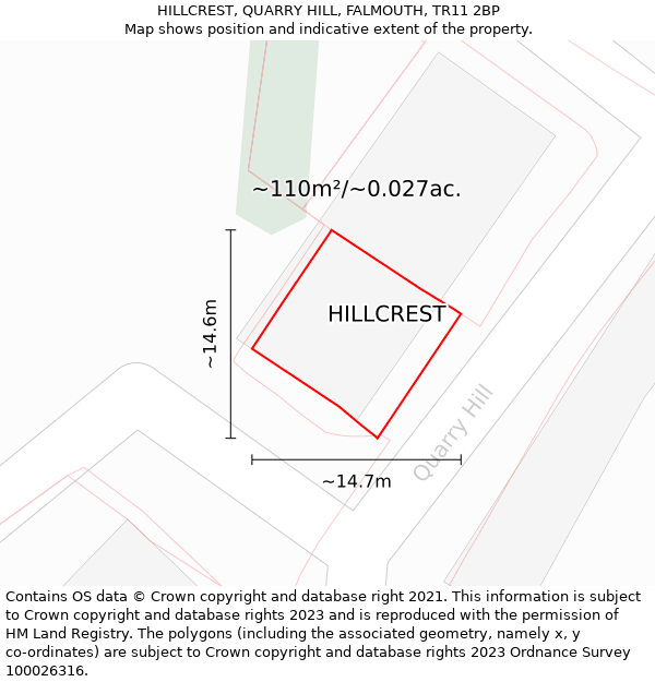 HILLCREST, QUARRY HILL, FALMOUTH, TR11 2BP: Plot and title map
