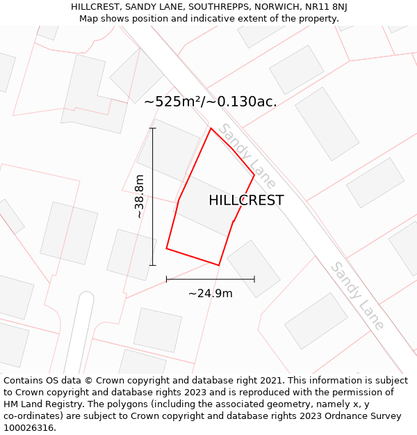 HILLCREST, SANDY LANE, SOUTHREPPS, NORWICH, NR11 8NJ: Plot and title map