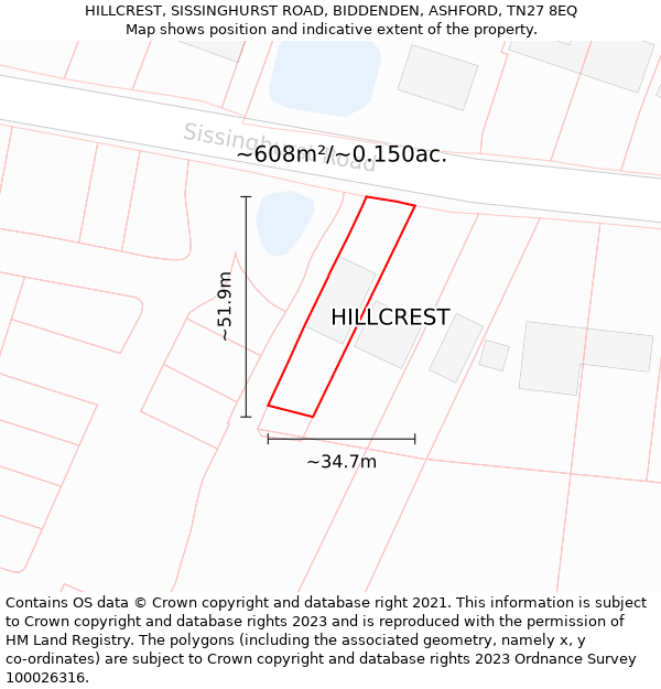 HILLCREST, SISSINGHURST ROAD, BIDDENDEN, ASHFORD, TN27 8EQ: Plot and title map