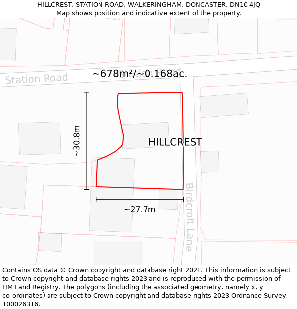 HILLCREST, STATION ROAD, WALKERINGHAM, DONCASTER, DN10 4JQ: Plot and title map