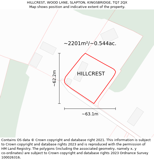 HILLCREST, WOOD LANE, SLAPTON, KINGSBRIDGE, TQ7 2QX: Plot and title map