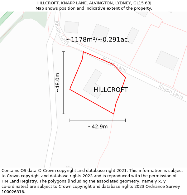 HILLCROFT, KNAPP LANE, ALVINGTON, LYDNEY, GL15 6BJ: Plot and title map