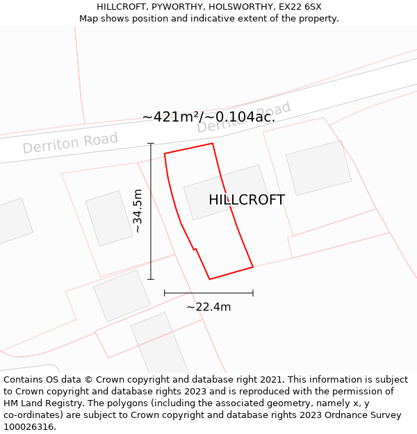 HILLCROFT, PYWORTHY, HOLSWORTHY, EX22 6SX: Plot and title map