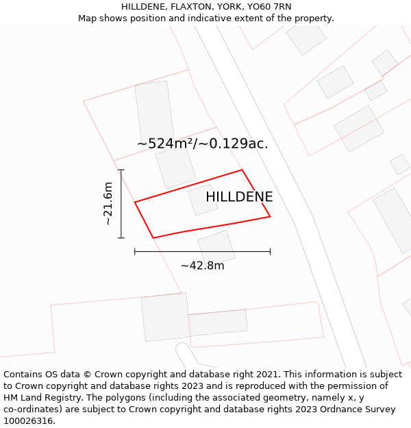 HILLDENE, FLAXTON, YORK, YO60 7RN: Plot and title map