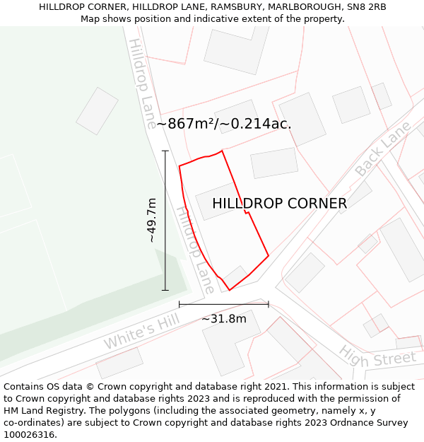 HILLDROP CORNER, HILLDROP LANE, RAMSBURY, MARLBOROUGH, SN8 2RB: Plot and title map