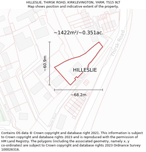 HILLESLIE, THIRSK ROAD, KIRKLEVINGTON, YARM, TS15 9LT: Plot and title map