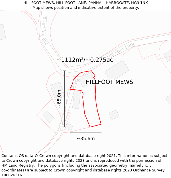 HILLFOOT MEWS, HILL FOOT LANE, PANNAL, HARROGATE, HG3 1NX: Plot and title map