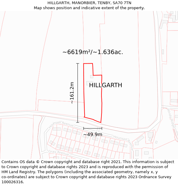 HILLGARTH, MANORBIER, TENBY, SA70 7TN: Plot and title map