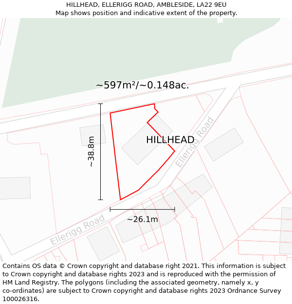HILLHEAD, ELLERIGG ROAD, AMBLESIDE, LA22 9EU: Plot and title map