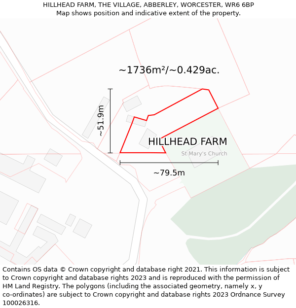 HILLHEAD FARM, THE VILLAGE, ABBERLEY, WORCESTER, WR6 6BP: Plot and title map