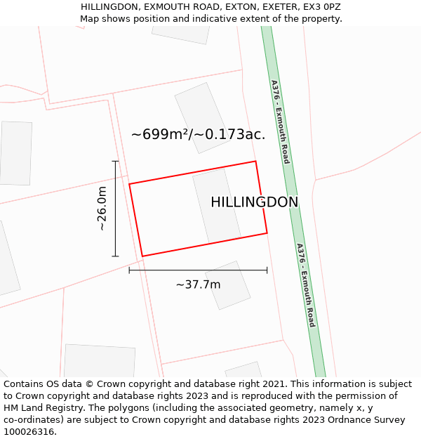 HILLINGDON, EXMOUTH ROAD, EXTON, EXETER, EX3 0PZ: Plot and title map
