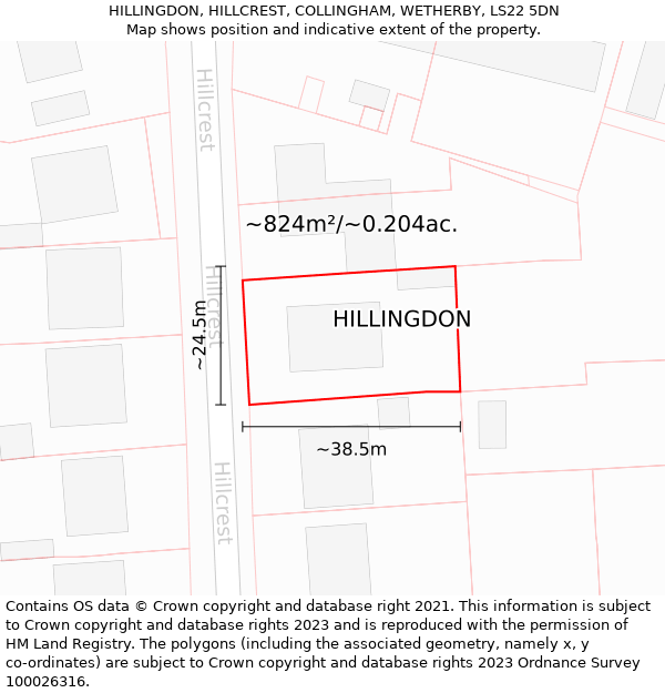 HILLINGDON, HILLCREST, COLLINGHAM, WETHERBY, LS22 5DN: Plot and title map