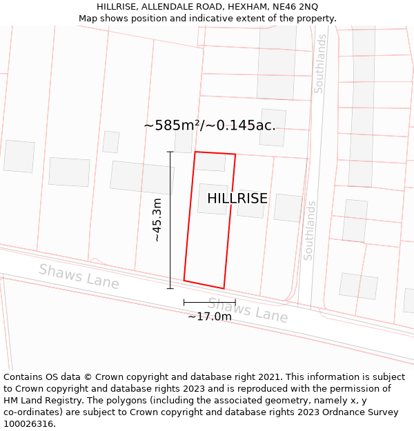 HILLRISE, ALLENDALE ROAD, HEXHAM, NE46 2NQ: Plot and title map