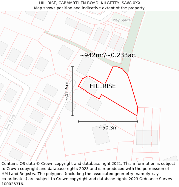 HILLRISE, CARMARTHEN ROAD, KILGETTY, SA68 0XX: Plot and title map