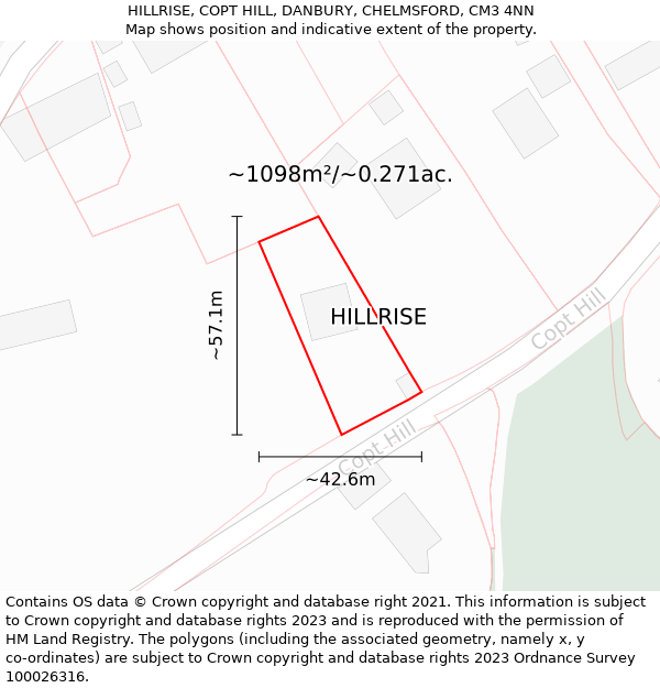 HILLRISE, COPT HILL, DANBURY, CHELMSFORD, CM3 4NN: Plot and title map