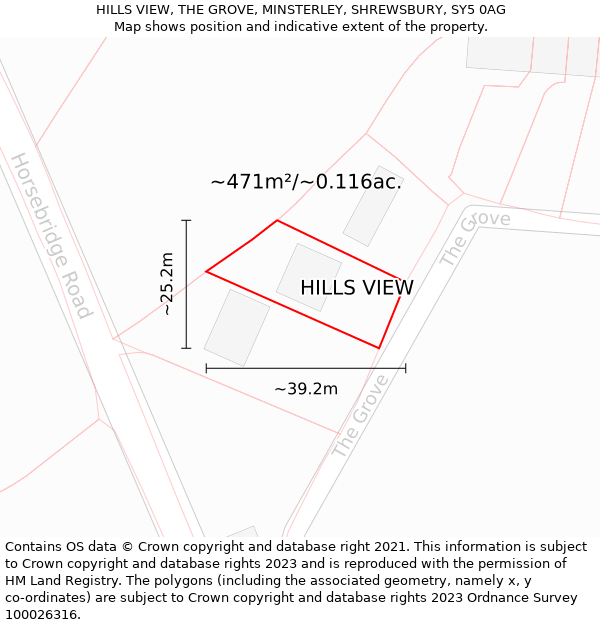 HILLS VIEW, THE GROVE, MINSTERLEY, SHREWSBURY, SY5 0AG: Plot and title map