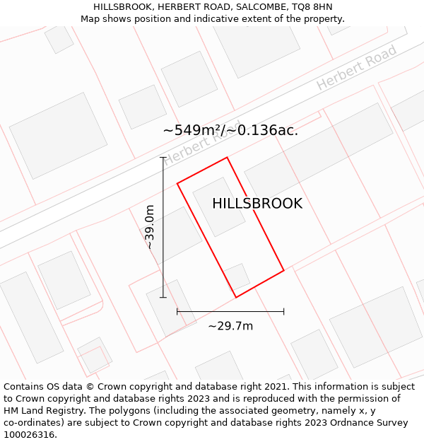 HILLSBROOK, HERBERT ROAD, SALCOMBE, TQ8 8HN: Plot and title map