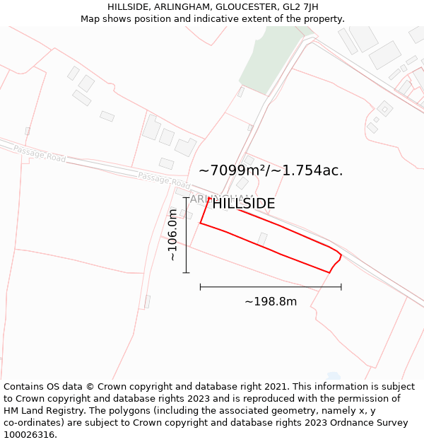 HILLSIDE, ARLINGHAM, GLOUCESTER, GL2 7JH: Plot and title map