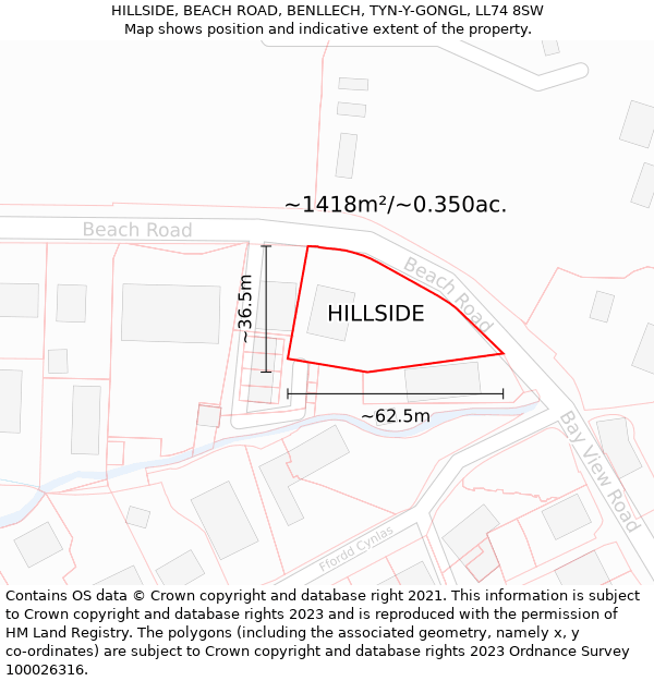 HILLSIDE, BEACH ROAD, BENLLECH, TYN-Y-GONGL, LL74 8SW: Plot and title map